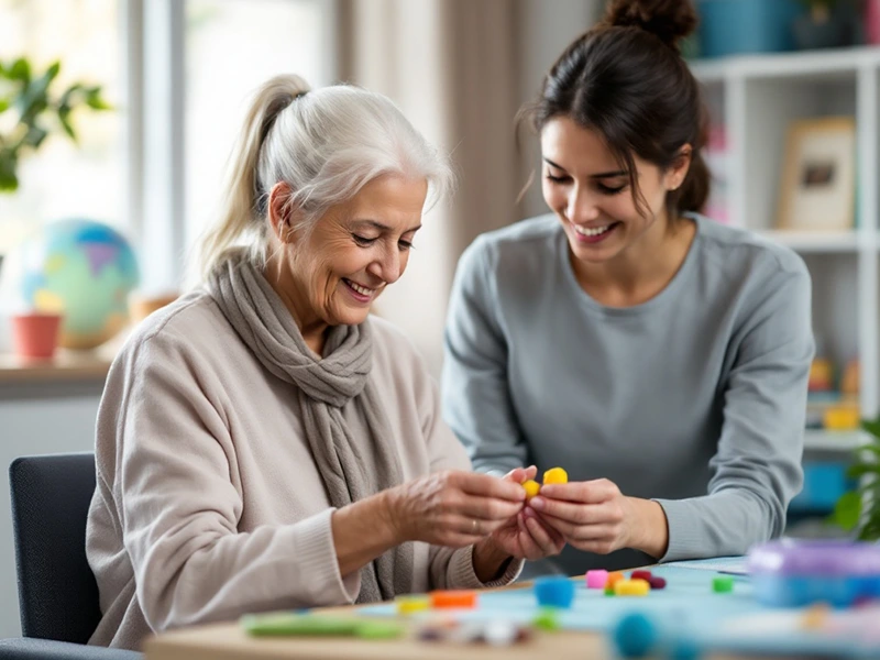 خانم مسن در جلسه کاردرمانی فلج مغزی بزرگسالان